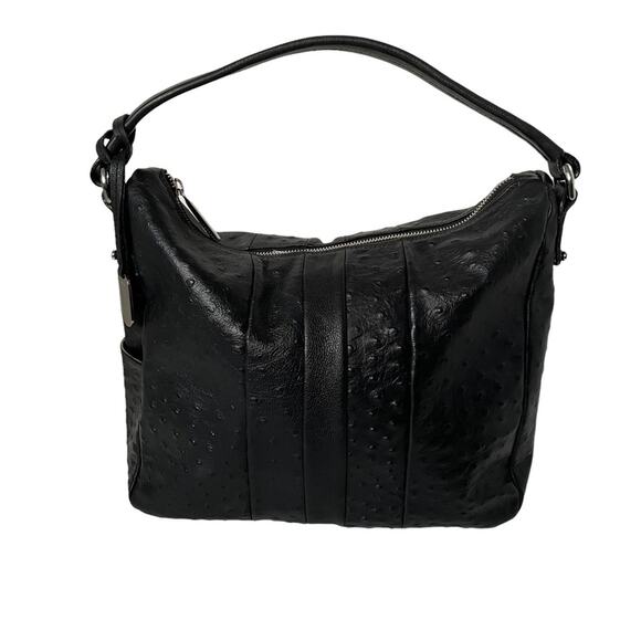 Furla Soho Hobo Bag Leather Shoulder Top Handle Ostrich Embossed $398 Black EUC - Picture 10 of 13